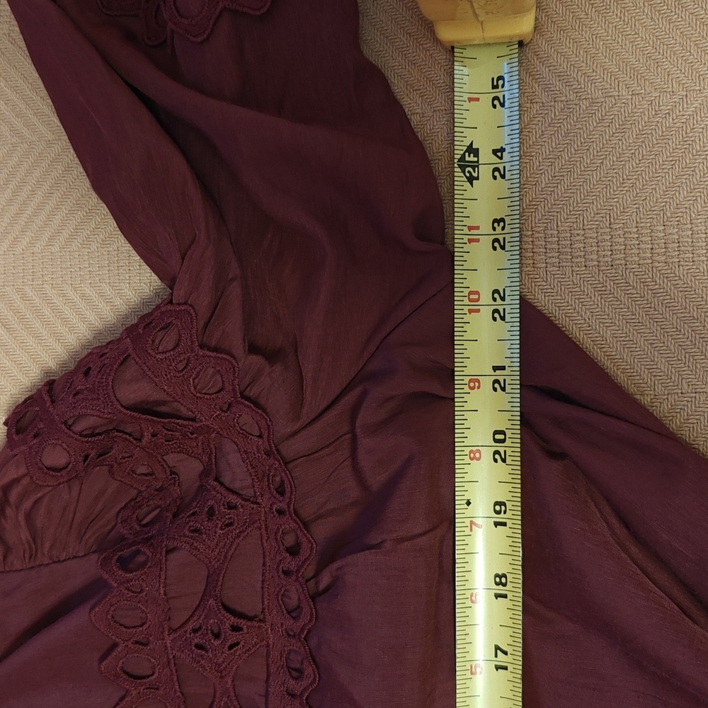 Burgundy Long Sleeve Crochet Trim Dress - Picture 9 of 15